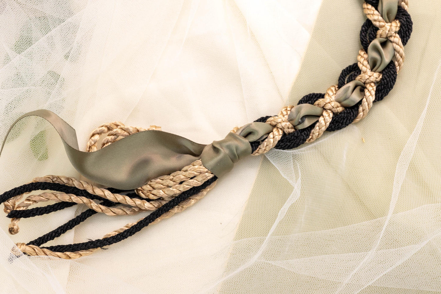 Celtic Braid - Taupe and Black with accent ribbon