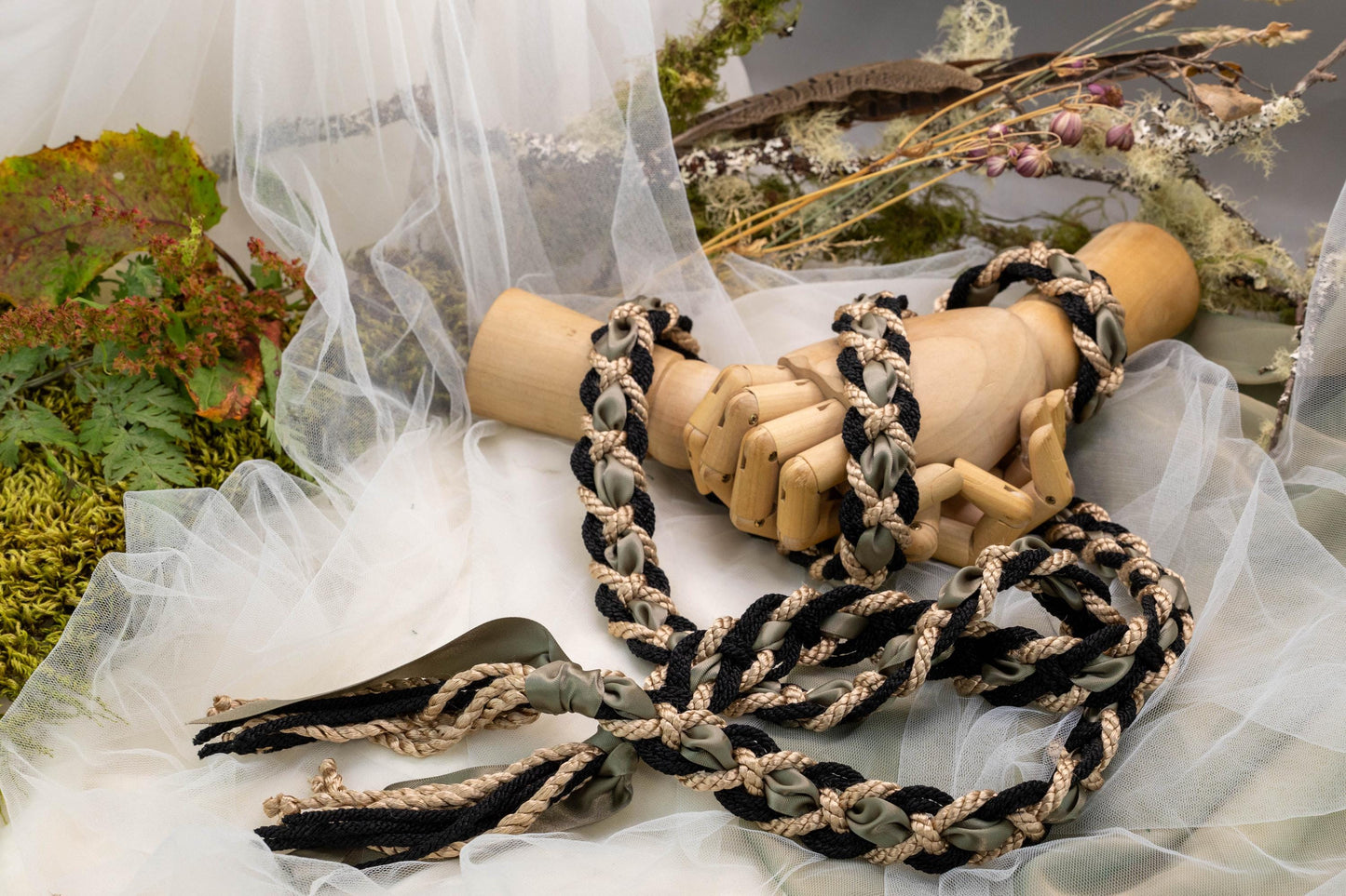 Celtic Braid - Taupe and Black with accent ribbon