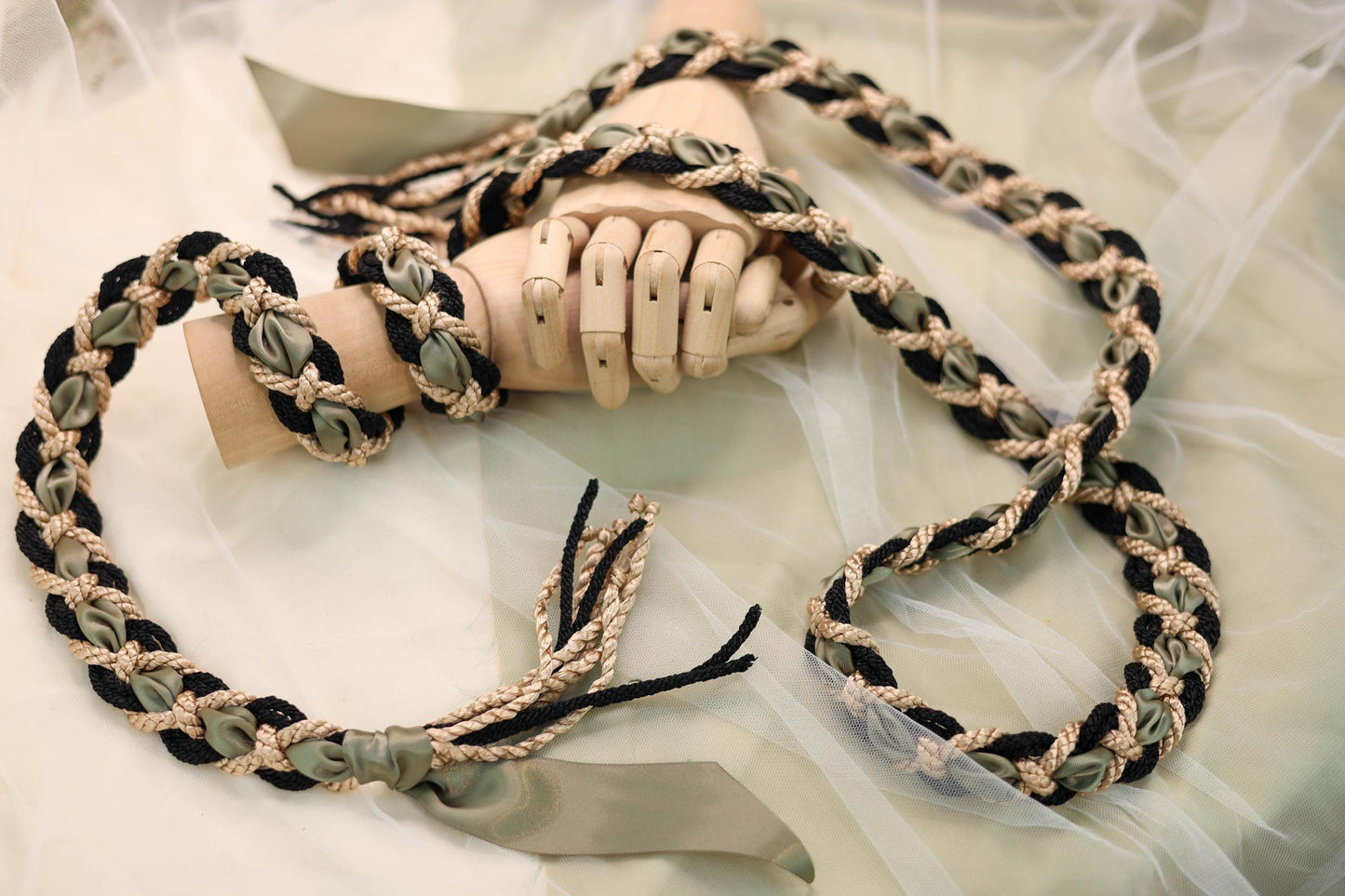 Celtic Braid - Taupe and Black with accent ribbon