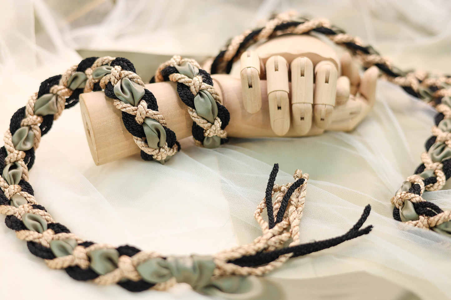 Celtic Braid - Taupe and Black with accent ribbon