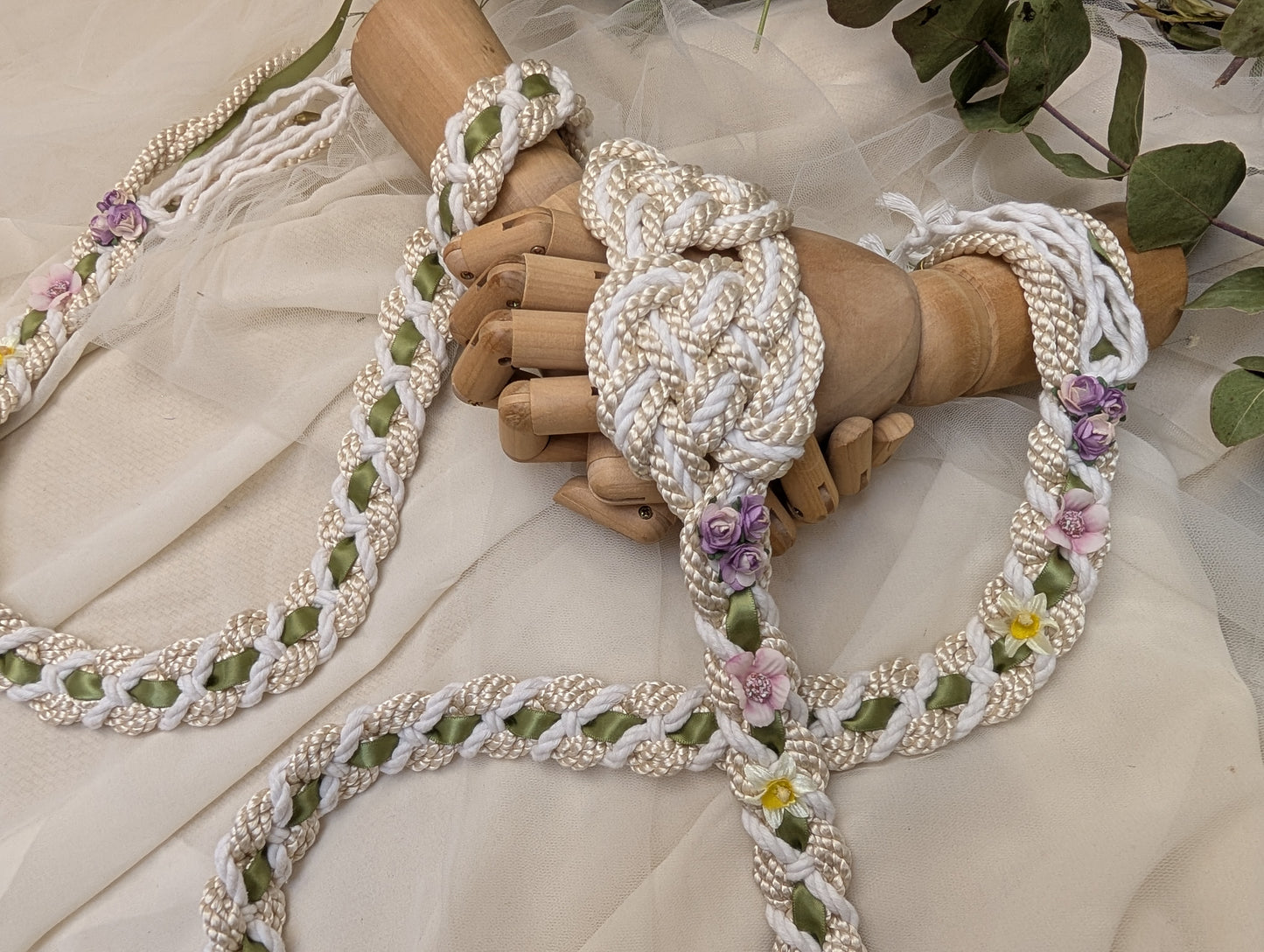 Ready-to-Ship Handfasting Cord – One of a Kind - Hearts Entwined with Florals