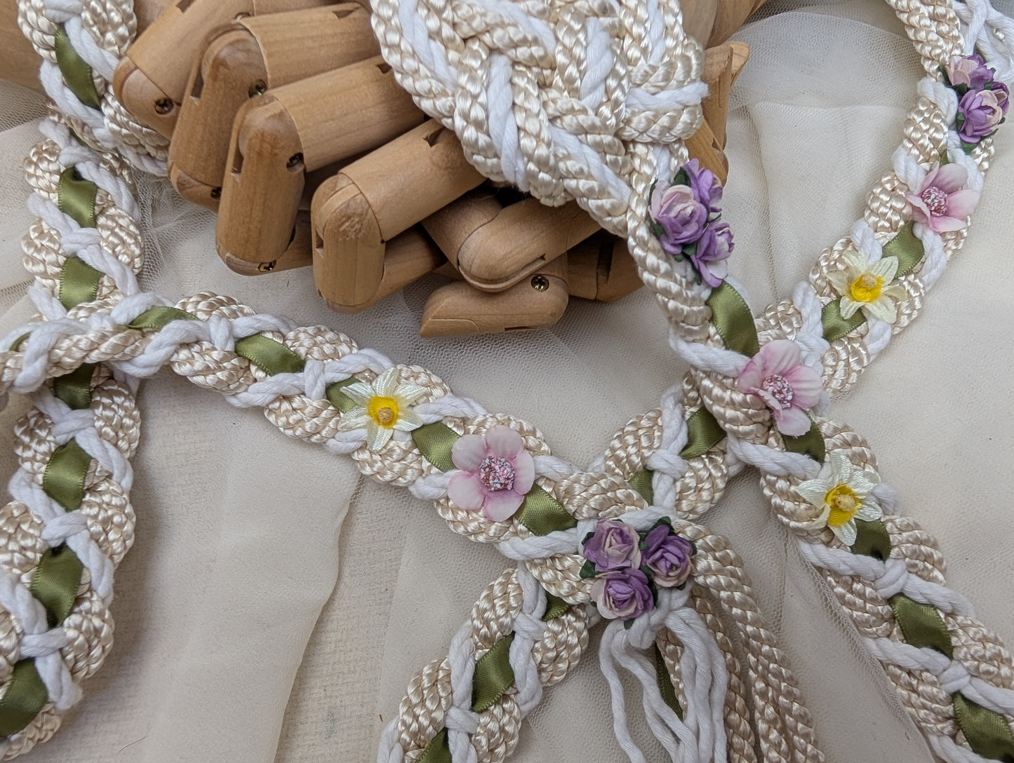 Ready-to-Ship Handfasting Cord – One of a Kind - Hearts Entwined with Florals